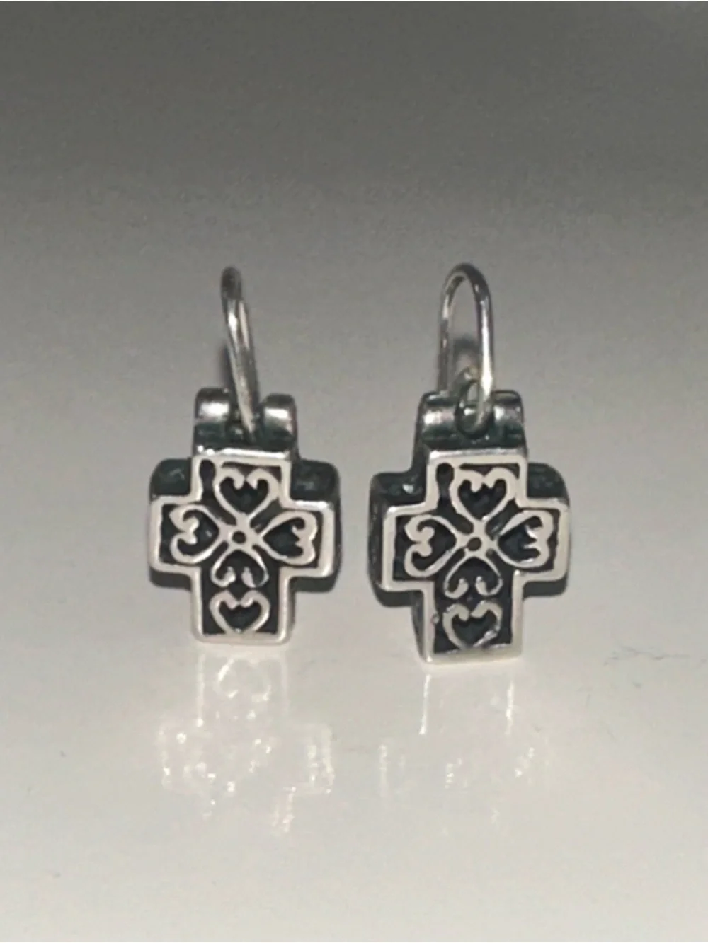 Silver Filigree Heart Boxy Chunky Cross Earrings